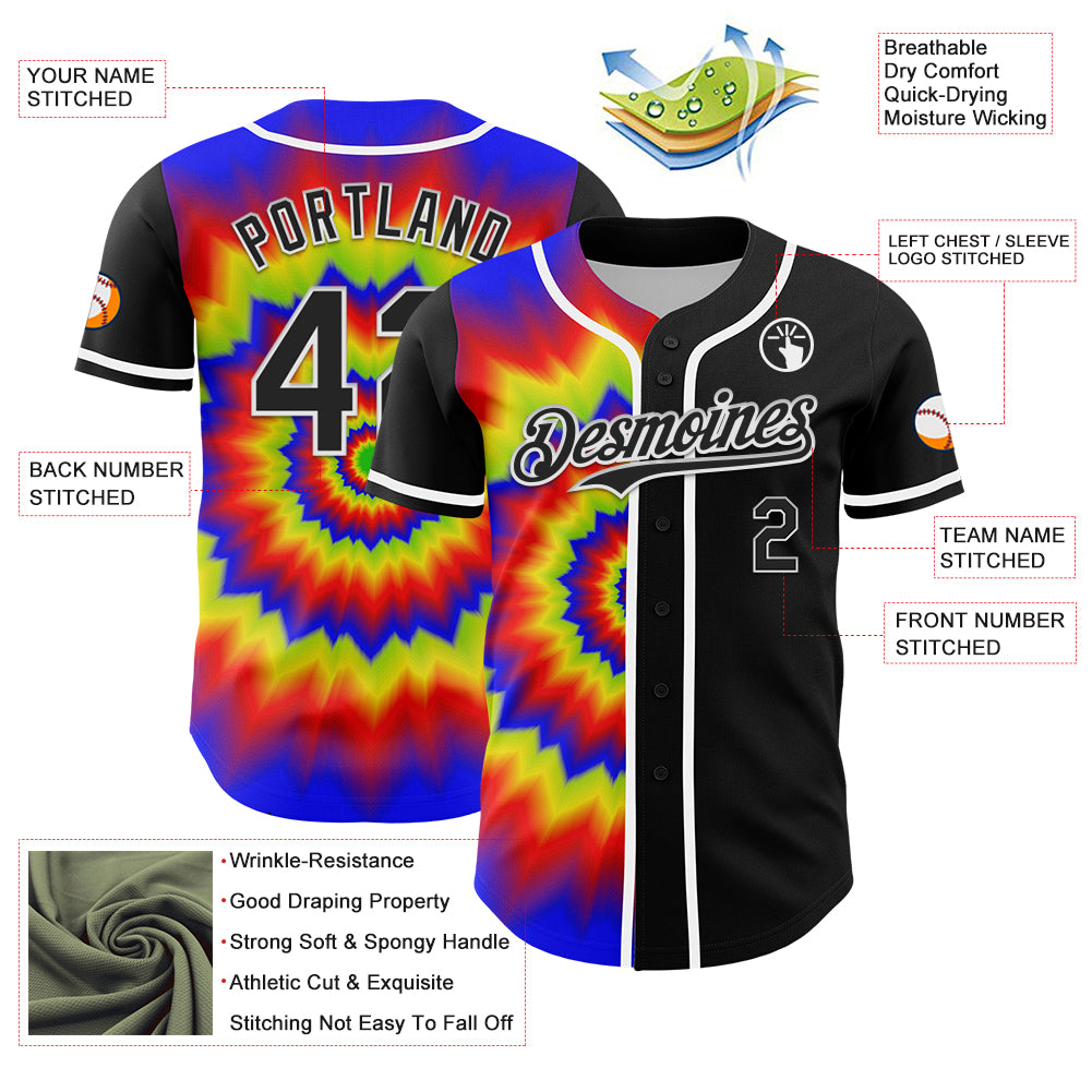 Custom Black White 3D Pattern Design Rave Psychedelic Authentic Baseball Jersey