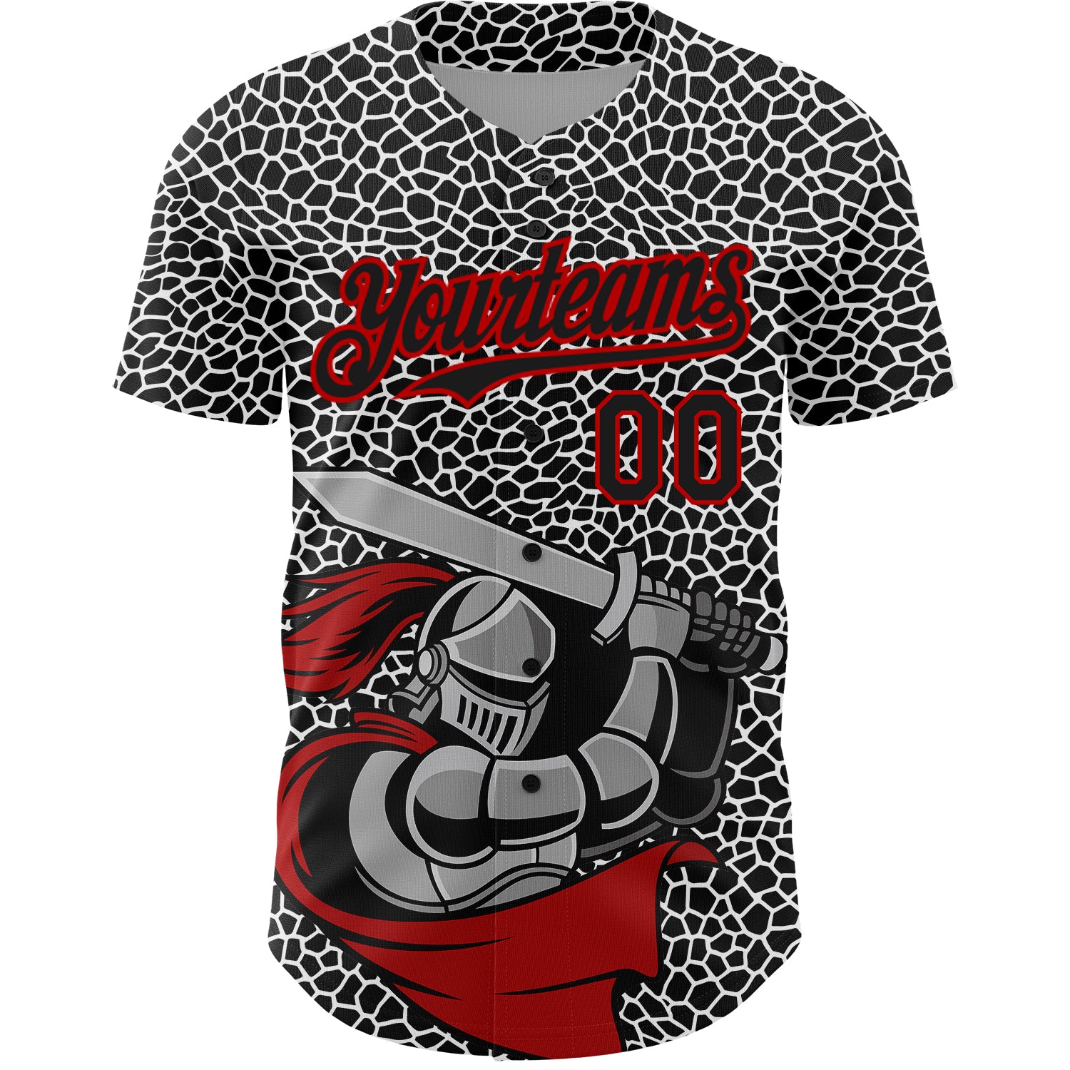 Custom Black Red-White 3D Pattern Design Knight Hero Art Authentic Baseball Jersey