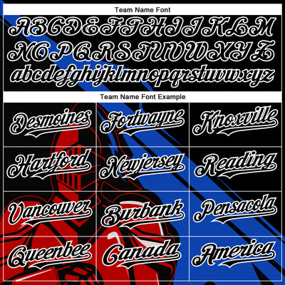 Custom Black Thunder Blue-Red 3D Pattern Design Knight Hero Art Authentic Baseball Jersey