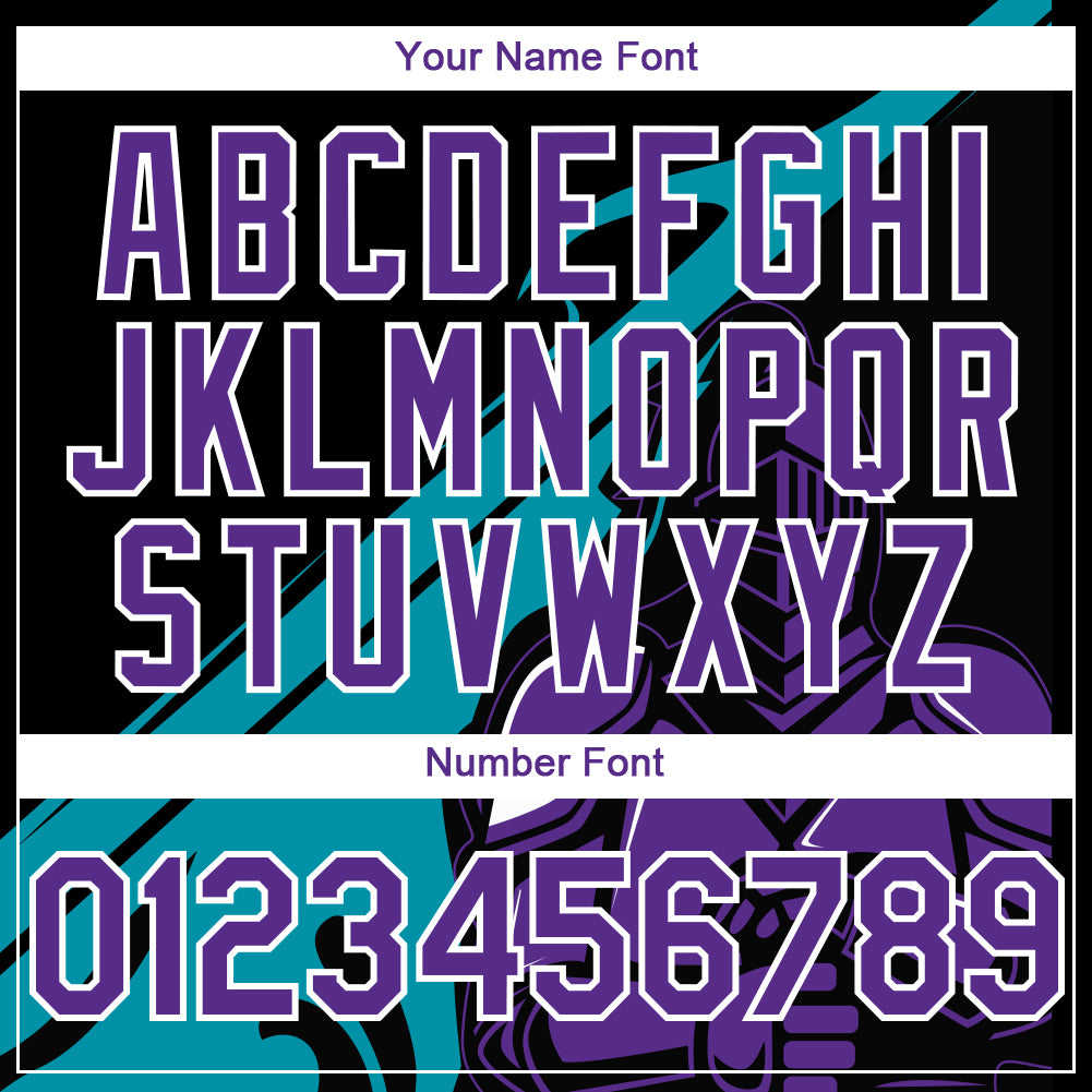 Custom Black Purple-Teal 3D Pattern Design Knight Hero Art Authentic Baseball Jersey