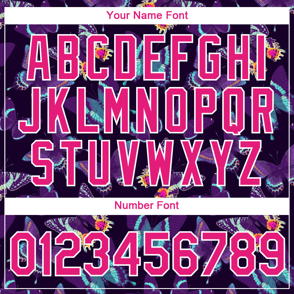 Custom Dark Purple Hot Pink-White 3D Pattern Design Butterfly Performance T-Shirt