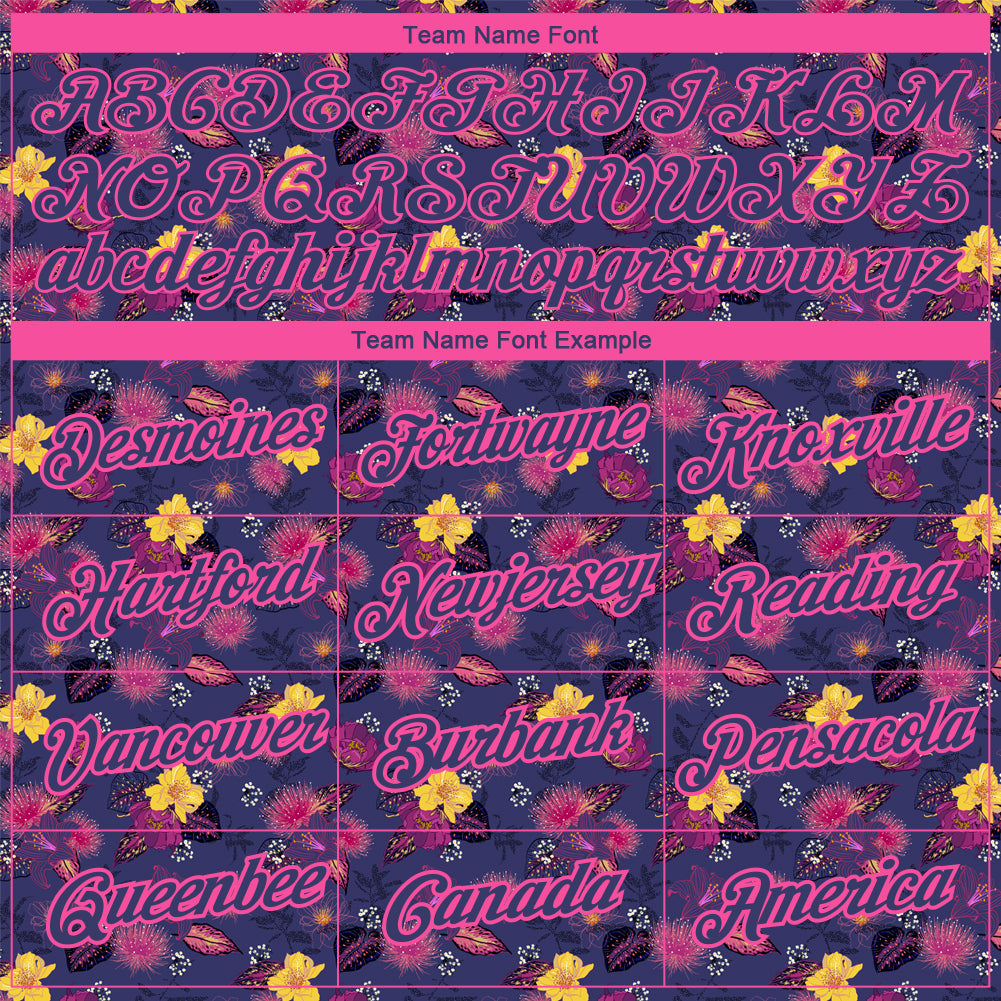 Custom Navy Pink 3D Pattern Design Flower Performance T-Shirt