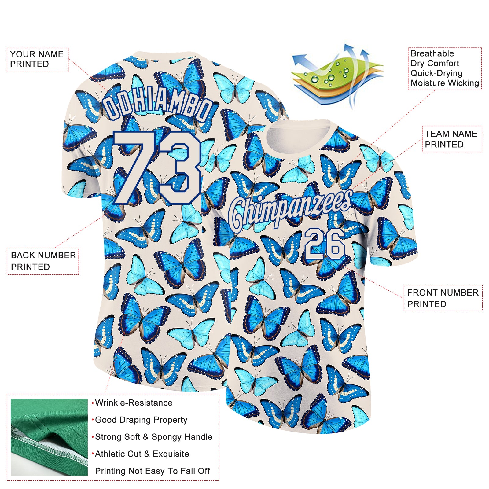 Custom Cream Royal 3D Pattern Design Butterfly Performance T-Shirt