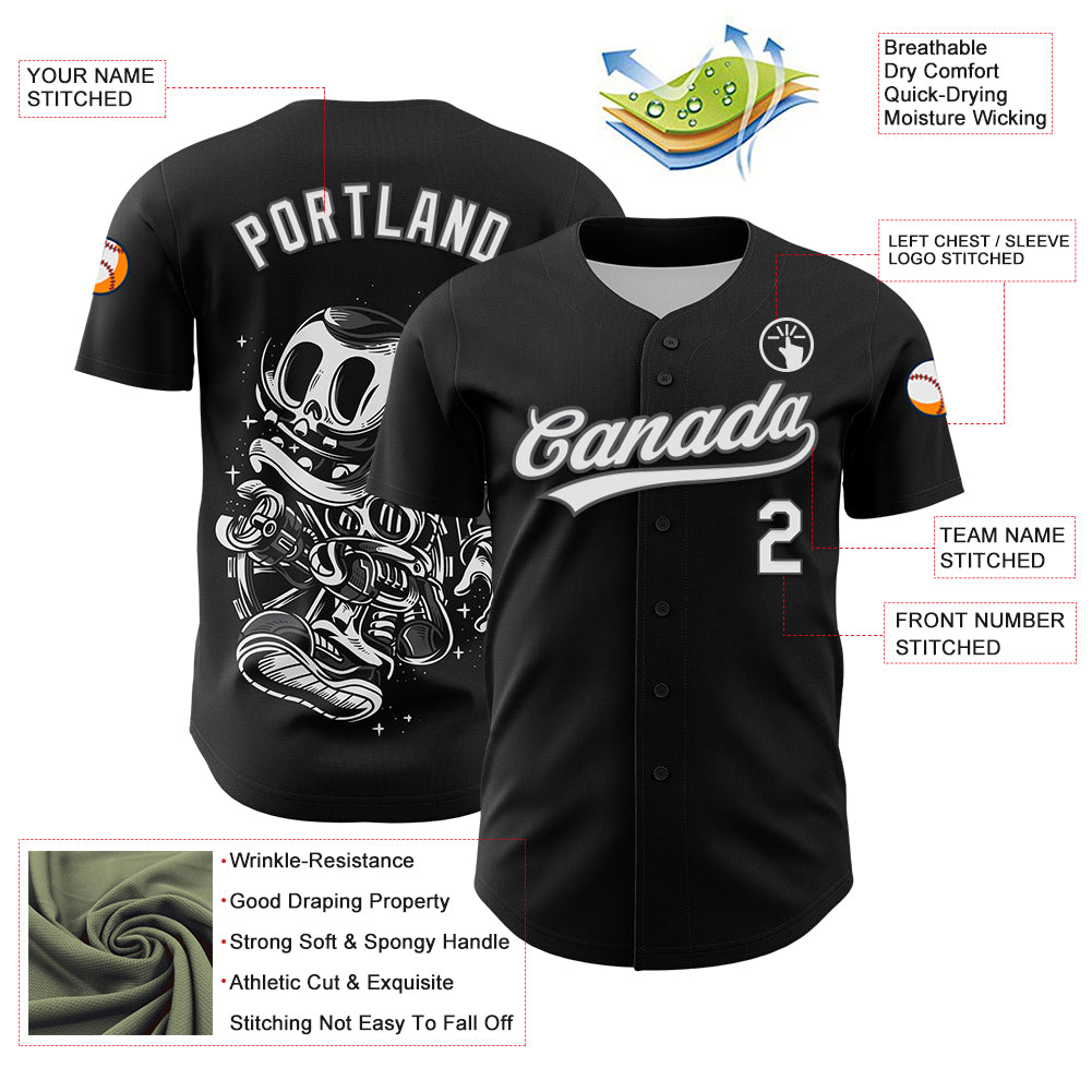 Custom Halloween Baseball Jersey Black White-Steel Gray 3D
