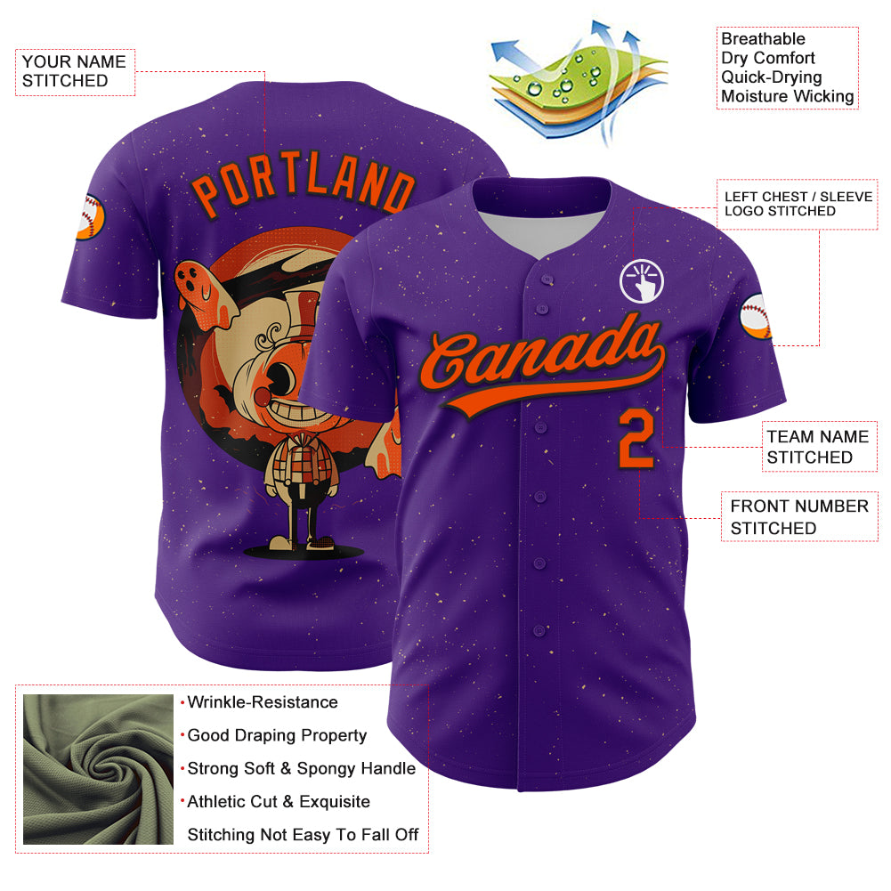 Custom Purple Orange-Black 3D Halloween Authentic Baseball Jersey