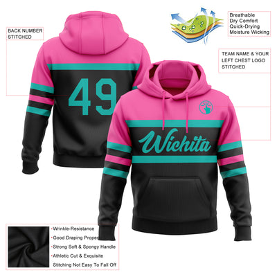 Custom Black Sweatshirt Hoodie Aqua-Pink Line Sports Pullover