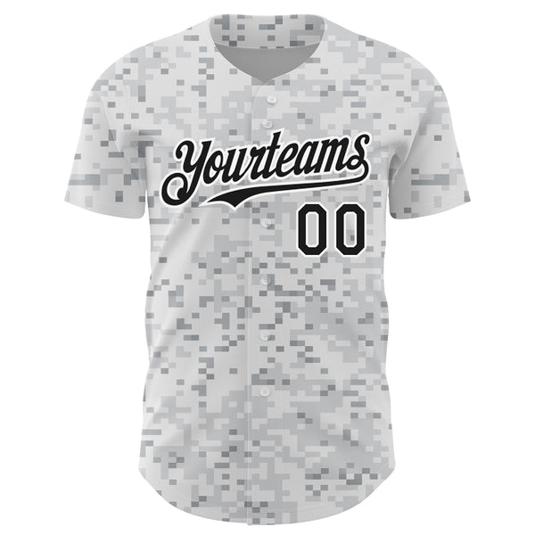 Custom Camo BlackWhite 3D Arctic Camouflage Authentic Baseball Jersey