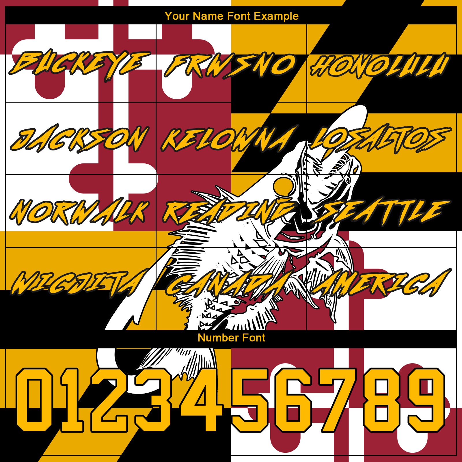 Custom Gold Black-Red 3D Maryland Flag And Fish Hook Skull Fishing Sports Pullover Sweatshirt Hoodie