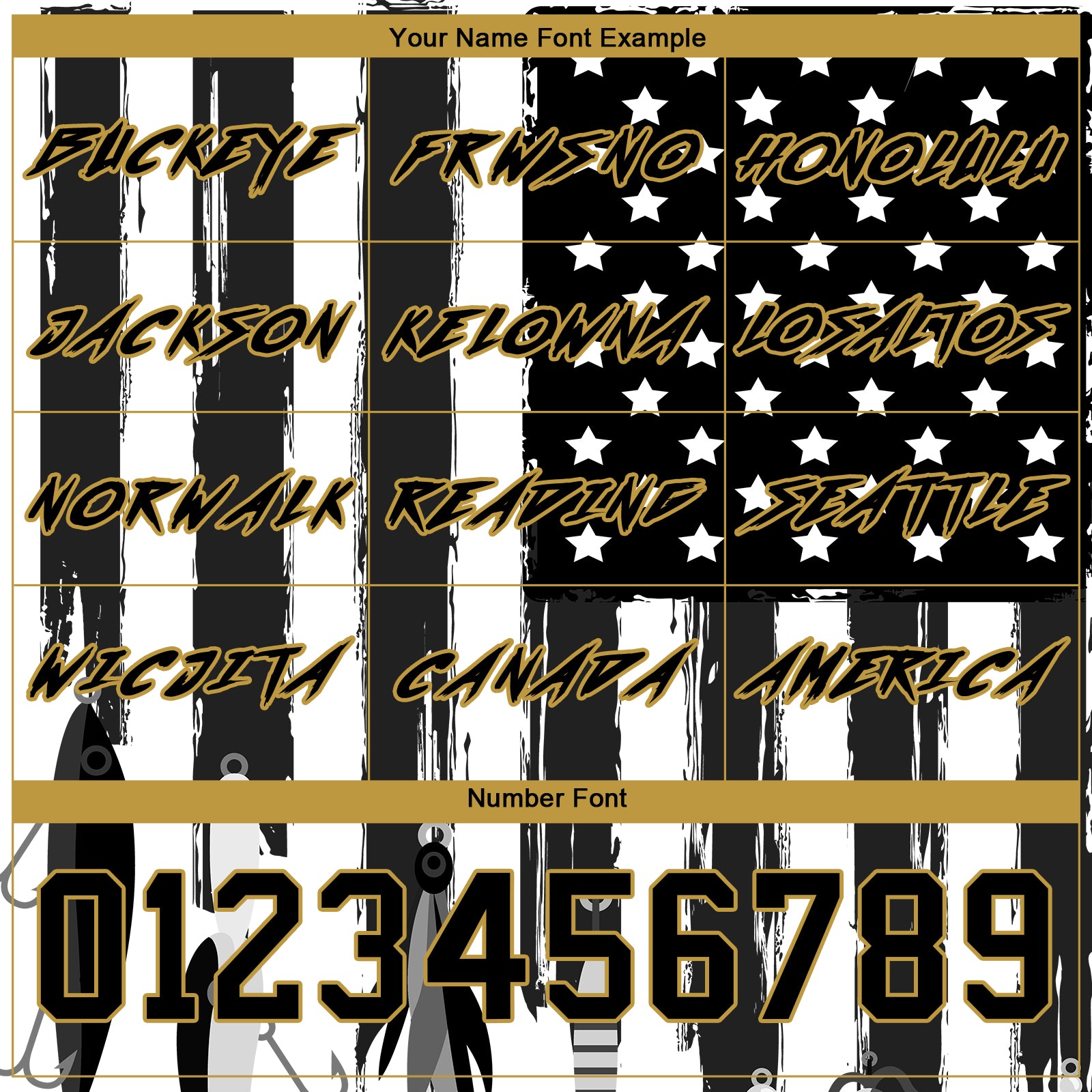 Custom Black Old Gold-White 3D American Flag And Fish Hook Fishing Bait Sports Pullover Sweatshirt Hoodie