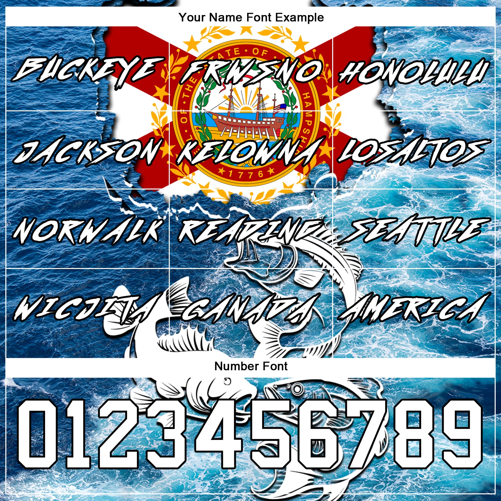 Custom Lakes Blue White Black 3D New Hampshire Flag And Largemouth Bass Carp Fish Fishing Sports Pullover Sweatshirt Hoodie