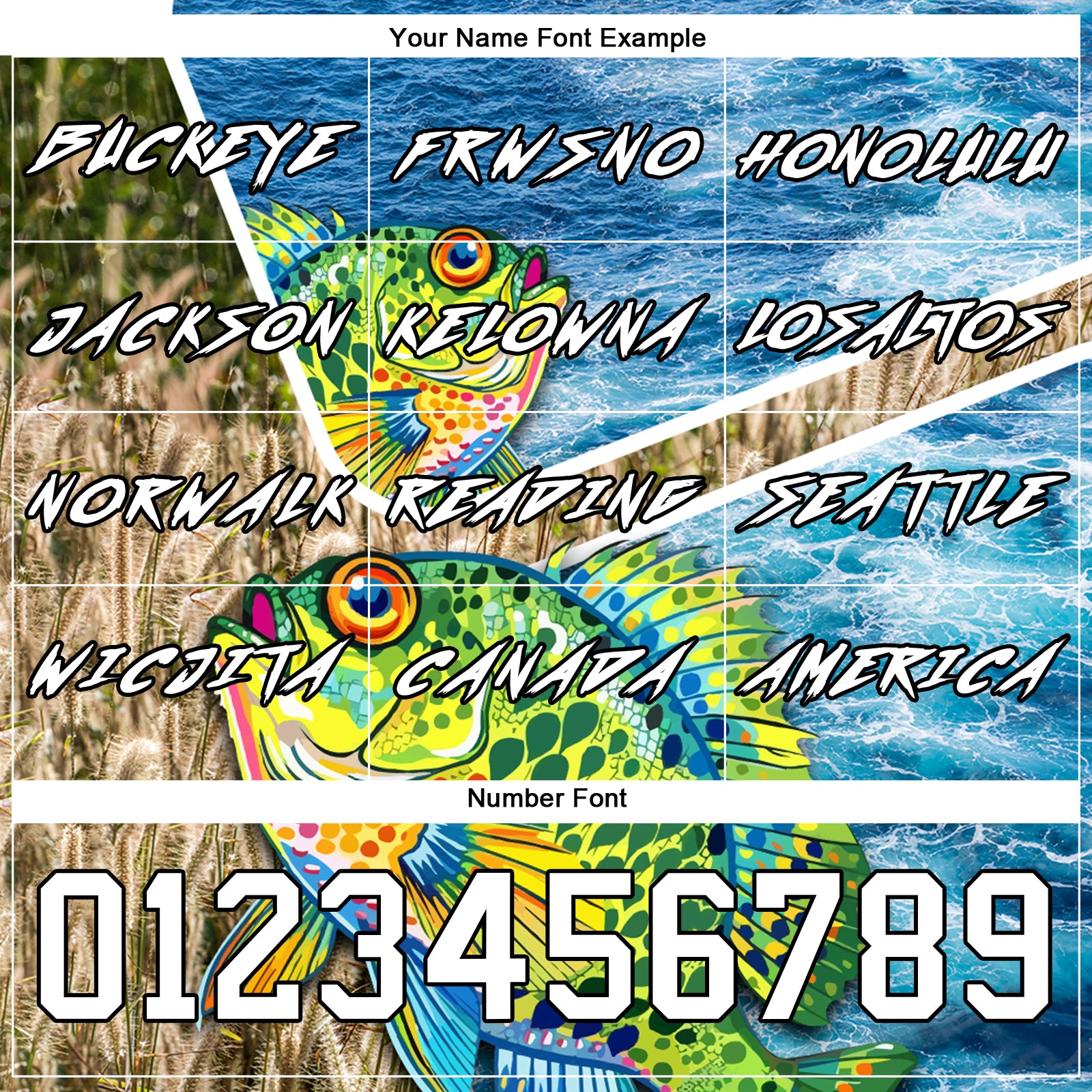 Custom Lakes Blue White Black 3D Sea Waves And Bluegill Fish Fishing Sports Pullover Sweatshirt Hoodie