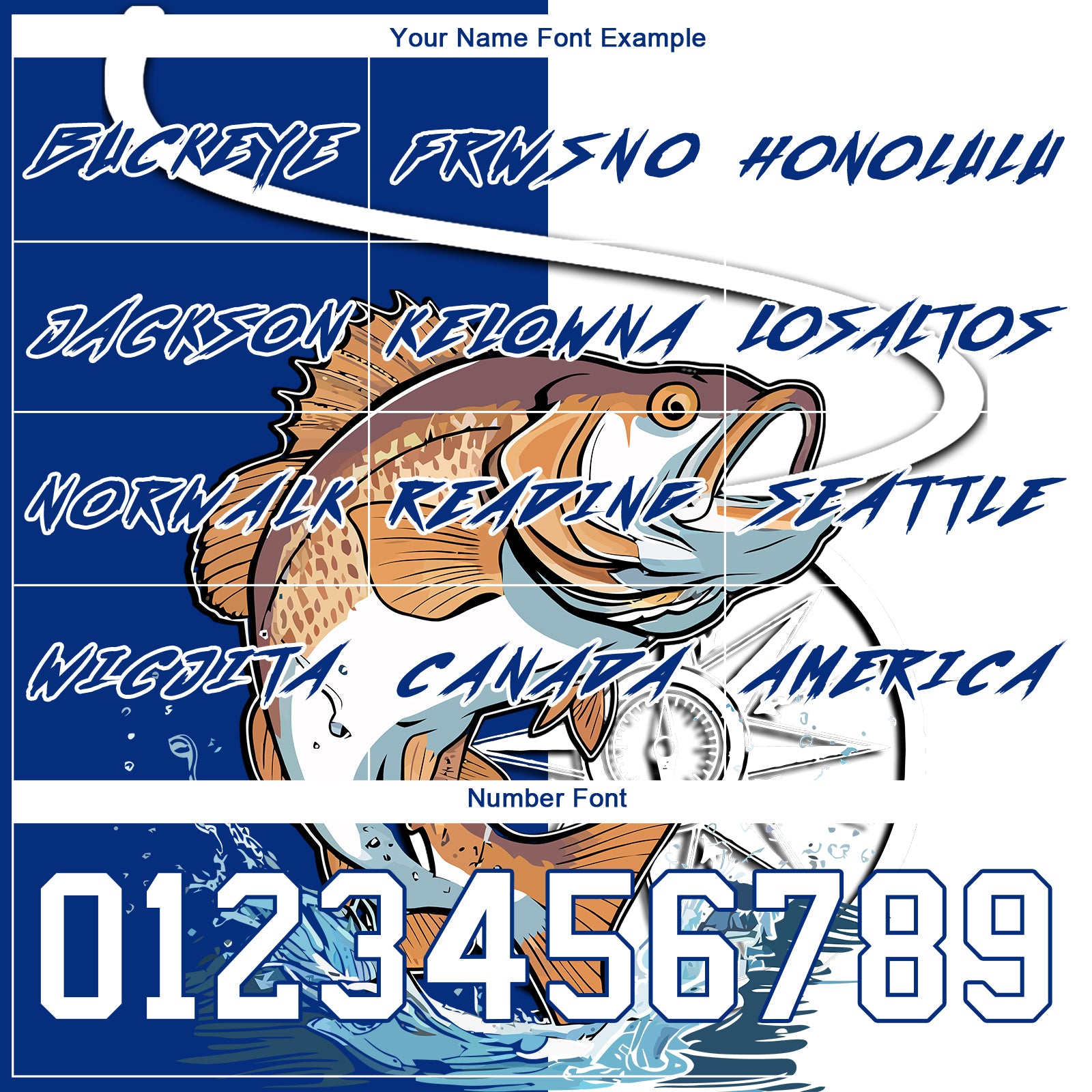 Custom Thunder Blue White 3D Largemouth Bass Fish Fishing Sports Pullover Sweatshirt Hoodie