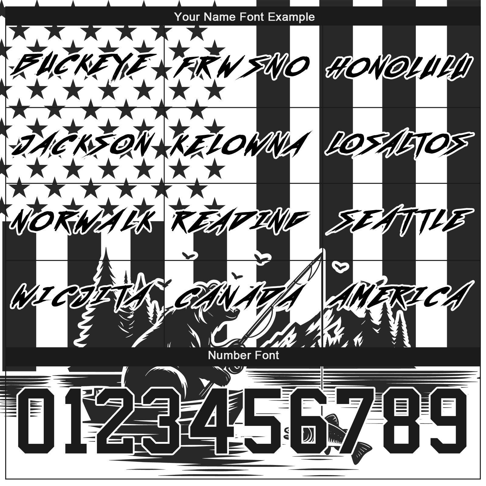 Custom Black White 3D American Flag And Fish Fishing Sports Pullover Sweatshirt Hoodie