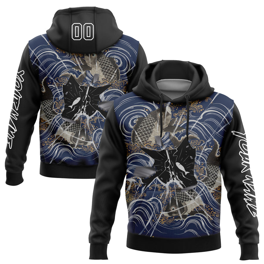 Custom Black White 3D Carp Fish Fishing Sports Pullover Sweatshirt Hoodie