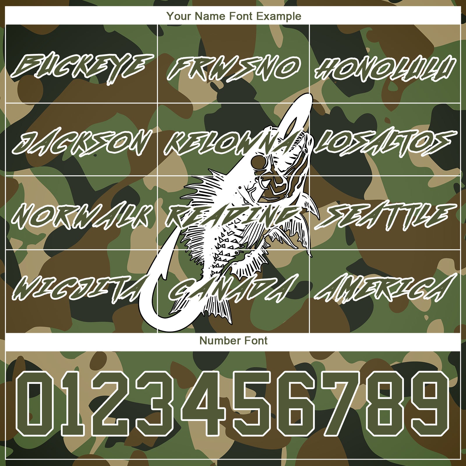 Custom Camo Olive-White 3D Fish Hook Skull Fishing Sports Pullover Sweatshirt Salute To Service Hoodie