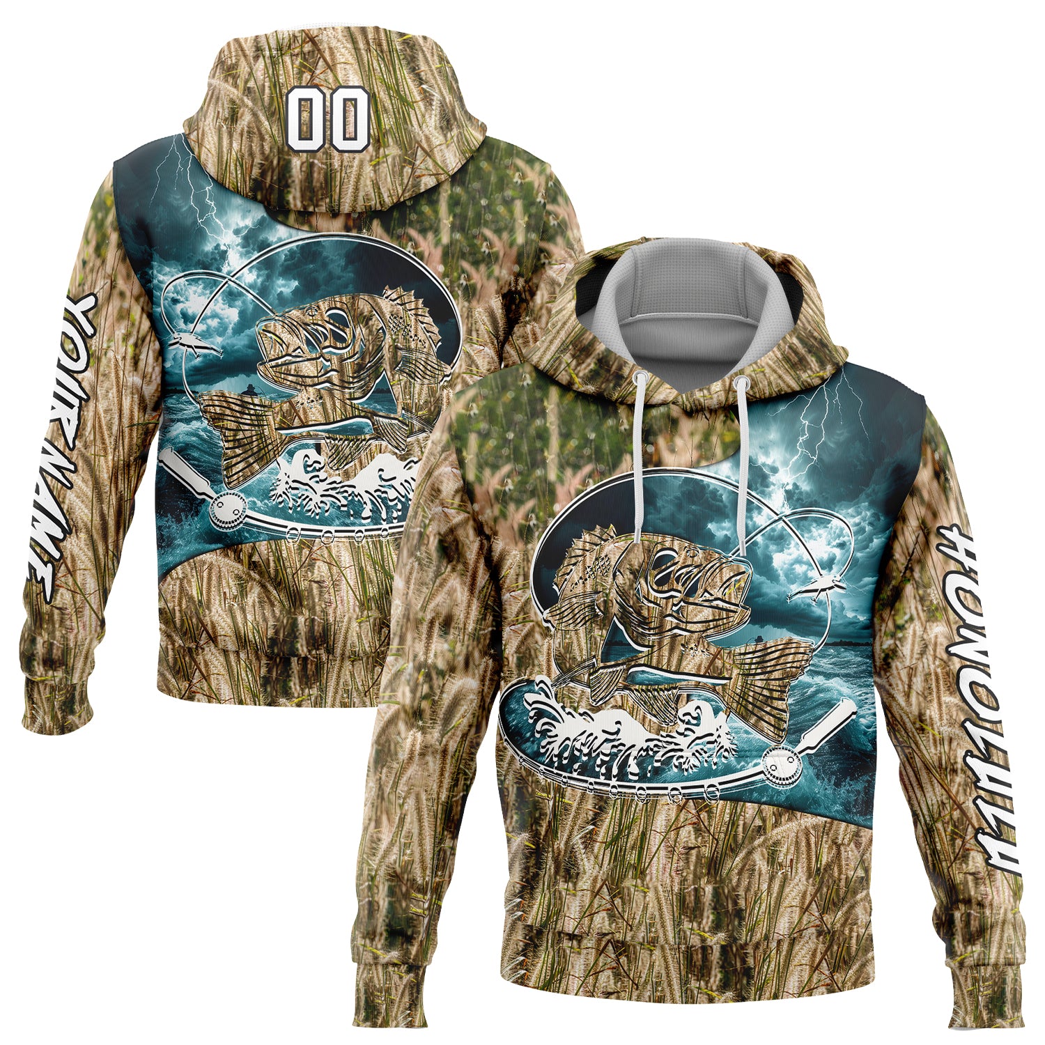 Custom City Cream White-Black 3D Smallmouth Bass Fish Fishing Sports Pullover Sweatshirt Hoodie