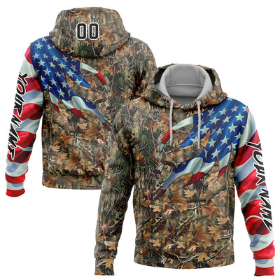 Custom Camo Black-White 3D American Flag Hunting Sports Pullover Sweatshirt Hoodie