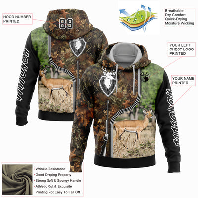 Custom Camo Black-White 3D Deer And Impala Gun Hunting Sports Pullover Sweatshirt Hoodie