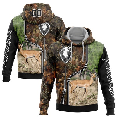 Custom Camo Black-White 3D Deer And Impala Gun Hunting Sports Pullover Sweatshirt Hoodie