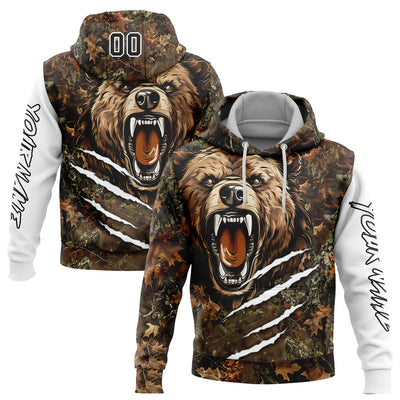 Custom Camo Black-White 3D Bear Hunting Sports Pullover Sweatshirt Hoodie