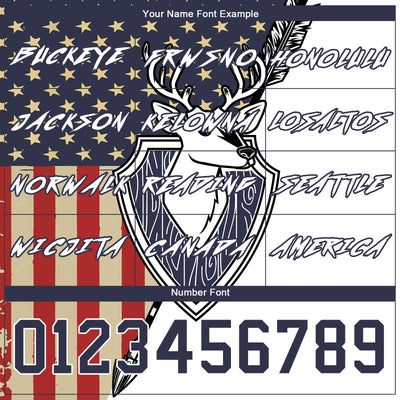 Custom White Navy 3D American Flag And Deer Hunting Sports Pullover Sweatshirt Hoodie