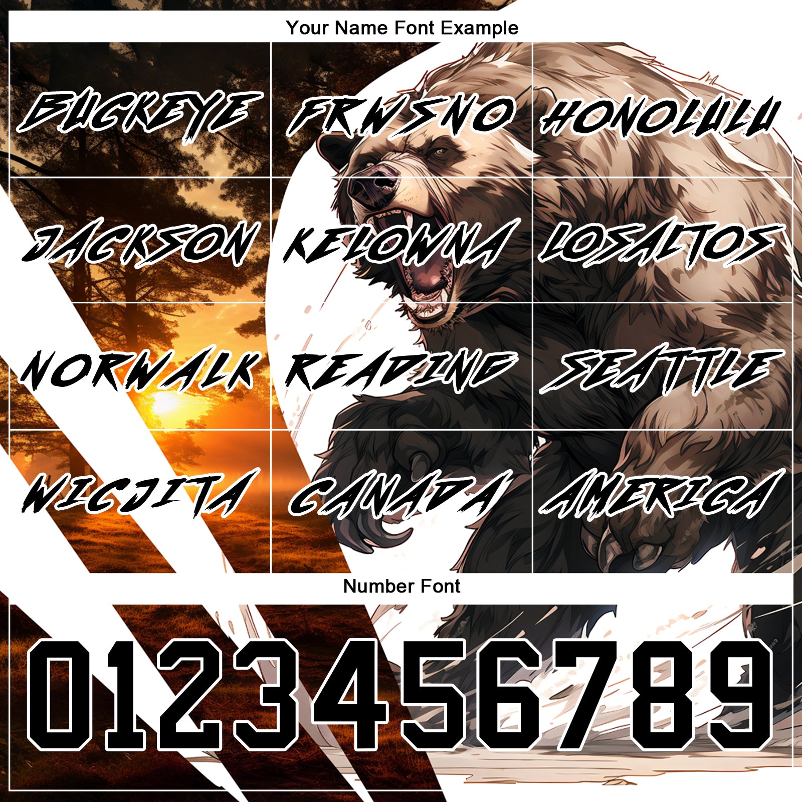 Custom Black White 3D Bear Hunting Sports Pullover Sweatshirt Hoodie