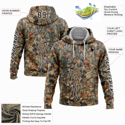 Custom Camo Black-White 3D Deer Hunting Sports Pullover Sweatshirt Hoodie