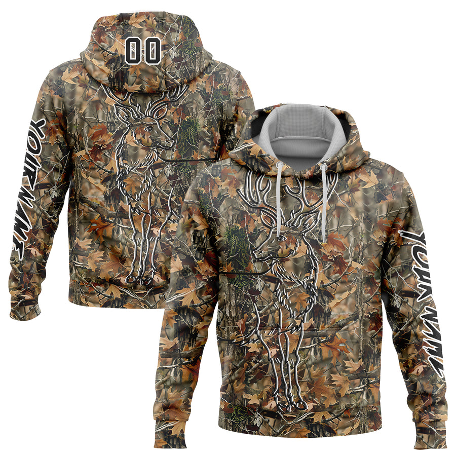 Custom Camo Black-White 3D Deer Hunting Sports Pullover Sweatshirt Hoodie