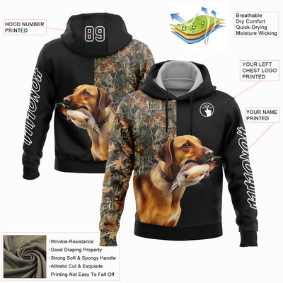 Custom Black White 3D Pheasant Hunting With Dog Sports Pullover Sweatshirt Hoodie