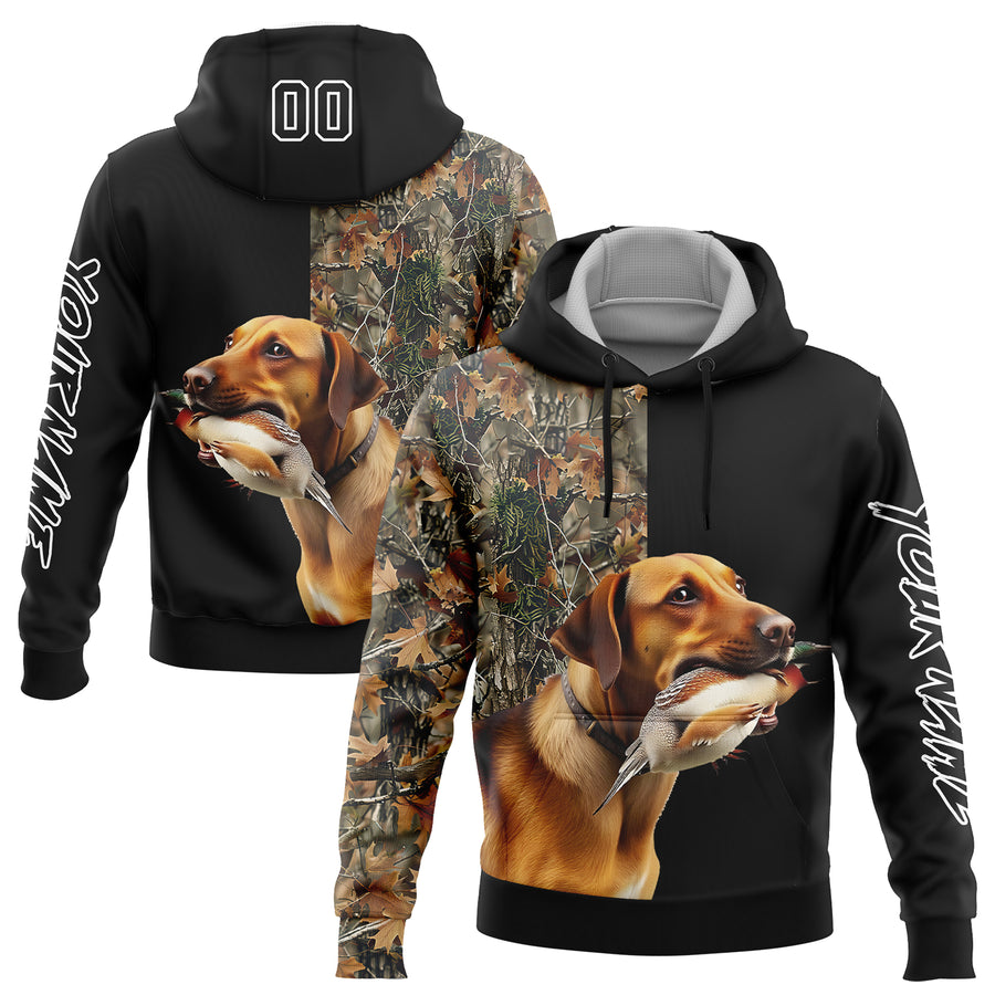 Custom Black White 3D Pheasant Hunting With Dog Sports Pullover Sweatshirt Hoodie
