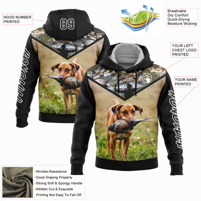 Custom Black White 3D Bow Hunter And Pheasant Hunting With Dog Sports Pullover Sweatshirt Hoodie