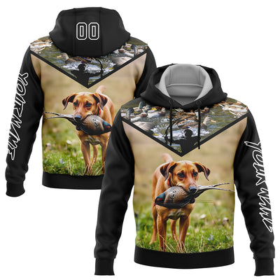 Custom Black White 3D Bow Hunter And Pheasant Hunting With Dog Sports Pullover Sweatshirt Hoodie