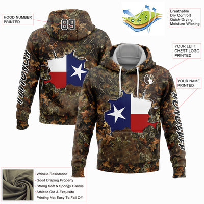 Custom Camo Black-White 3D Texas Flag And Hunting Sports Pullover Sweatshirt Hoodie