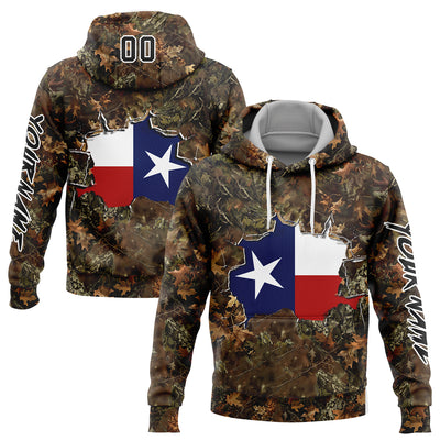 Custom Camo Black-White 3D Texas Flag And Hunting Sports Pullover Sweatshirt Hoodie