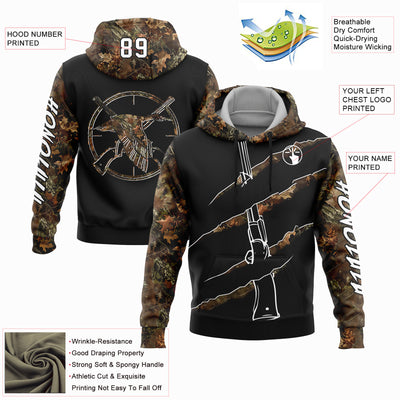 Custom Black White-Camo 3D Duck Gun Hunting Sports Pullover Sweatshirt Hoodie