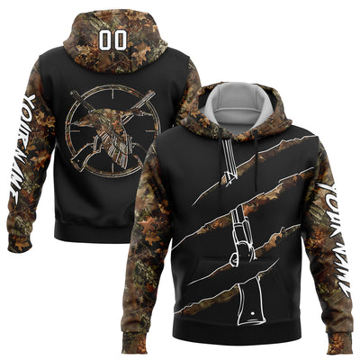 Custom Black White-Camo 3D Duck Gun Hunting Sports Pullover Sweatshirt Hoodie