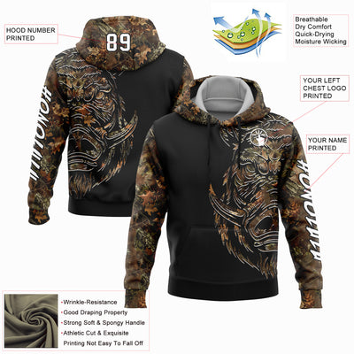 Custom Camo White-Black 3D Wild Boar Hunting Sports Pullover Sweatshirt Hoodie
