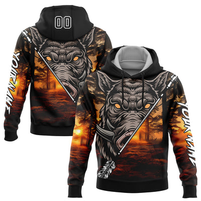 Custom Black White 3D Wild Boar Arrow Hunting Sports Pullover Sweatshirt Hoodie