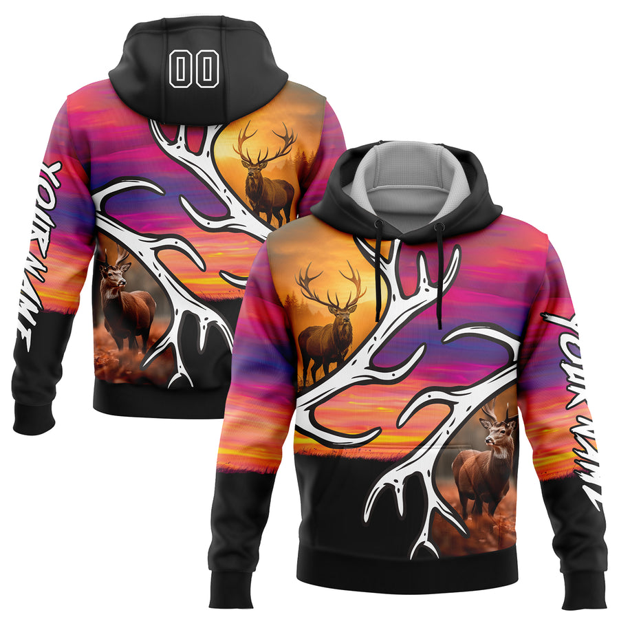 Custom Black White 3D Deer Hunting Sports Pullover Sweatshirt Hoodie