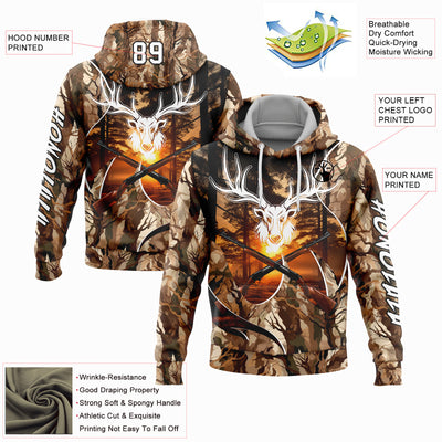 Custom Camo White-Black 3D Gun Deer Hunting Sports Pullover Sweatshirt Hoodie