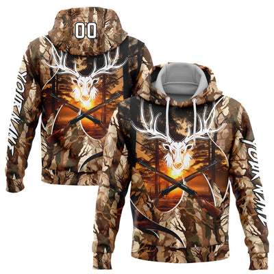 Custom Camo White-Black 3D Gun Deer Hunting Sports Pullover Sweatshirt Hoodie