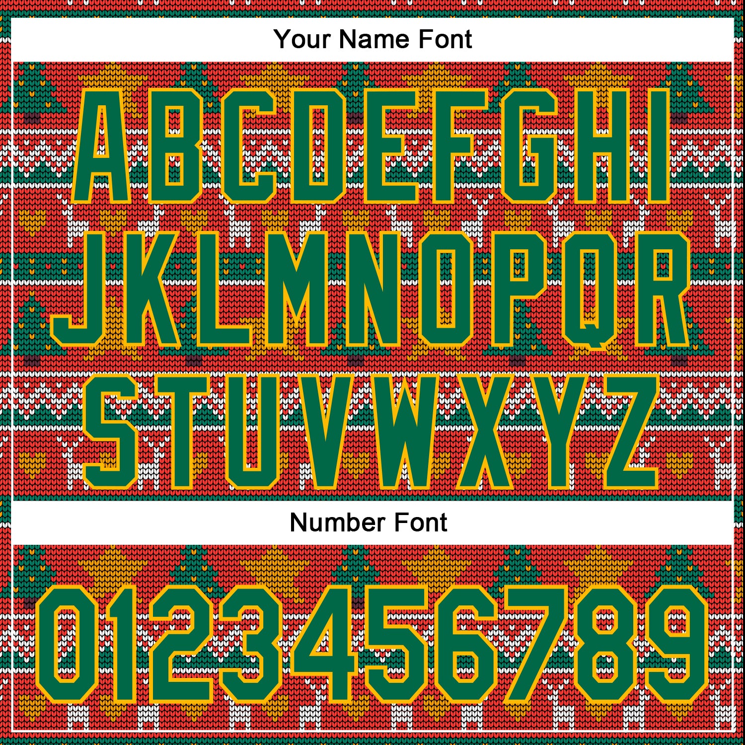 Custom Stitched Red Kelly Green-Gold 3D Christmas Sports Pullover Sweatshirt Hoodie