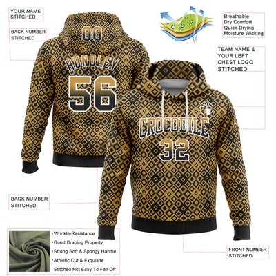 Custom Stitched Old Gold Black-White 3D Pattern Design Geometric Gradient Square Shapes Sports Pullover Sweatshirt Hoodie