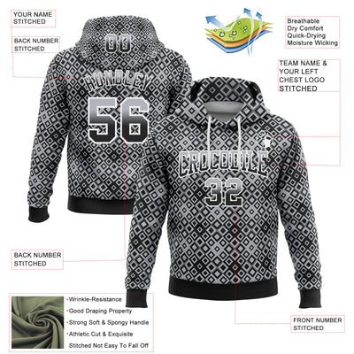 Custom Stitched Gray Black-White 3D Pattern Design Geometric Gradient Square Shapes Sports Pullover Sweatshirt Hoodie