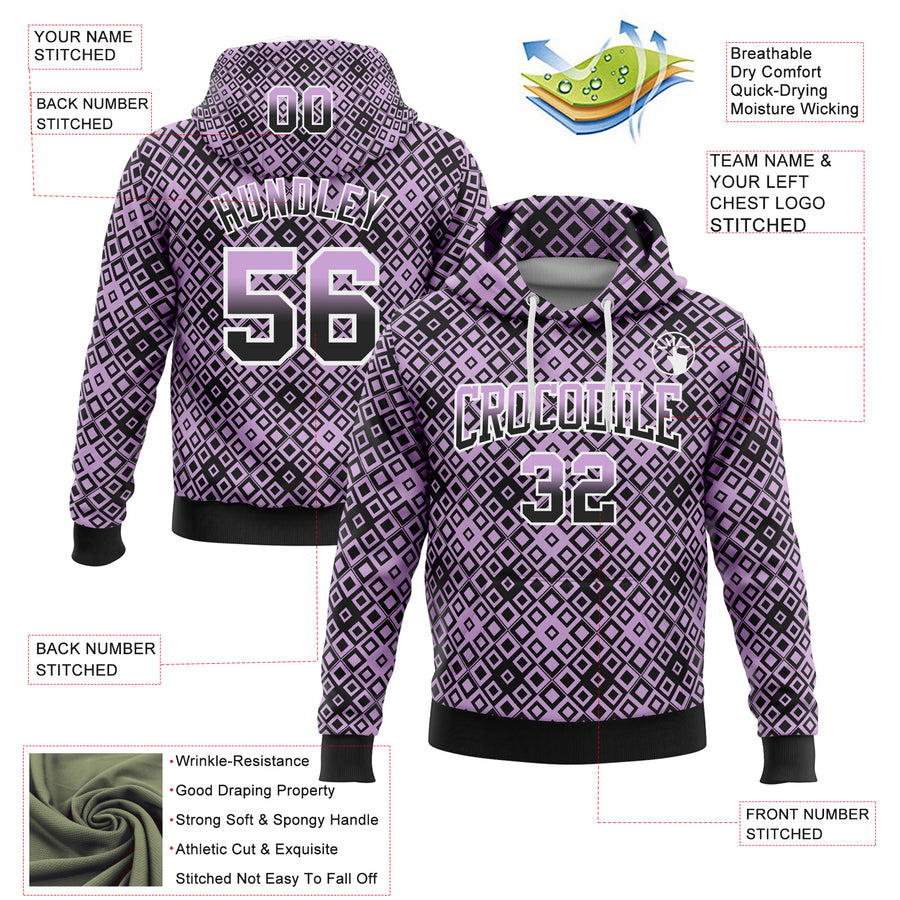 Custom Stitched Light Purple Black-White 3D Pattern Design Geometric Gradient Square Shapes Sports Pullover Sweatshirt Hoodie
