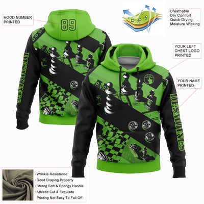 Custom Aurora Green Black 3D Chess International Chess Day Sports Pullover Sweatshirt Hoodie