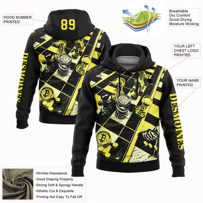 Custom Black Light Yellow 3D Chess International Chess Day Sports Pullover Sweatshirt Hoodie