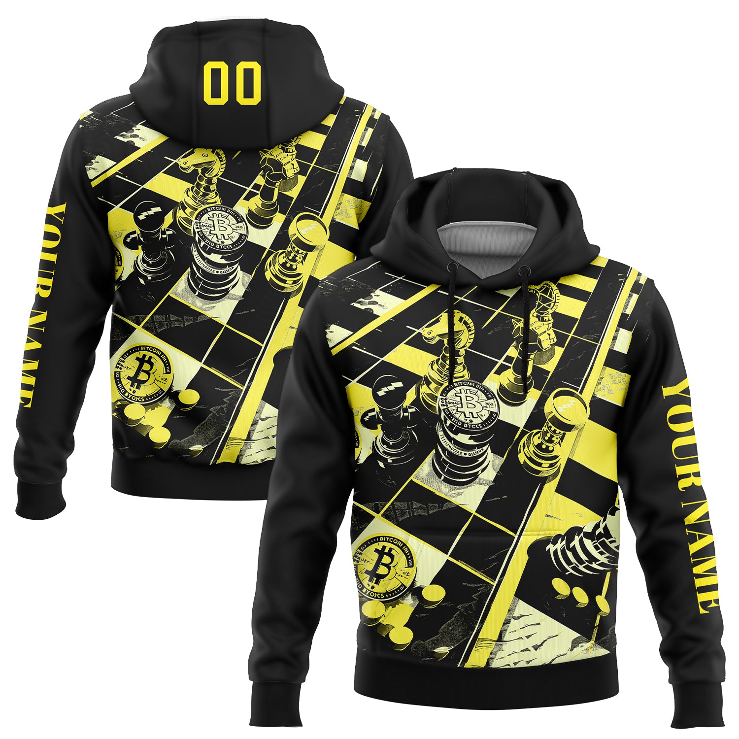 Custom Black Light Yellow 3D Chess International Chess Day Sports Pullover Sweatshirt Hoodie