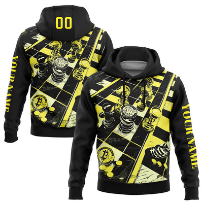 Custom Black Light Yellow 3D Chess International Chess Day Sports Pullover Sweatshirt Hoodie