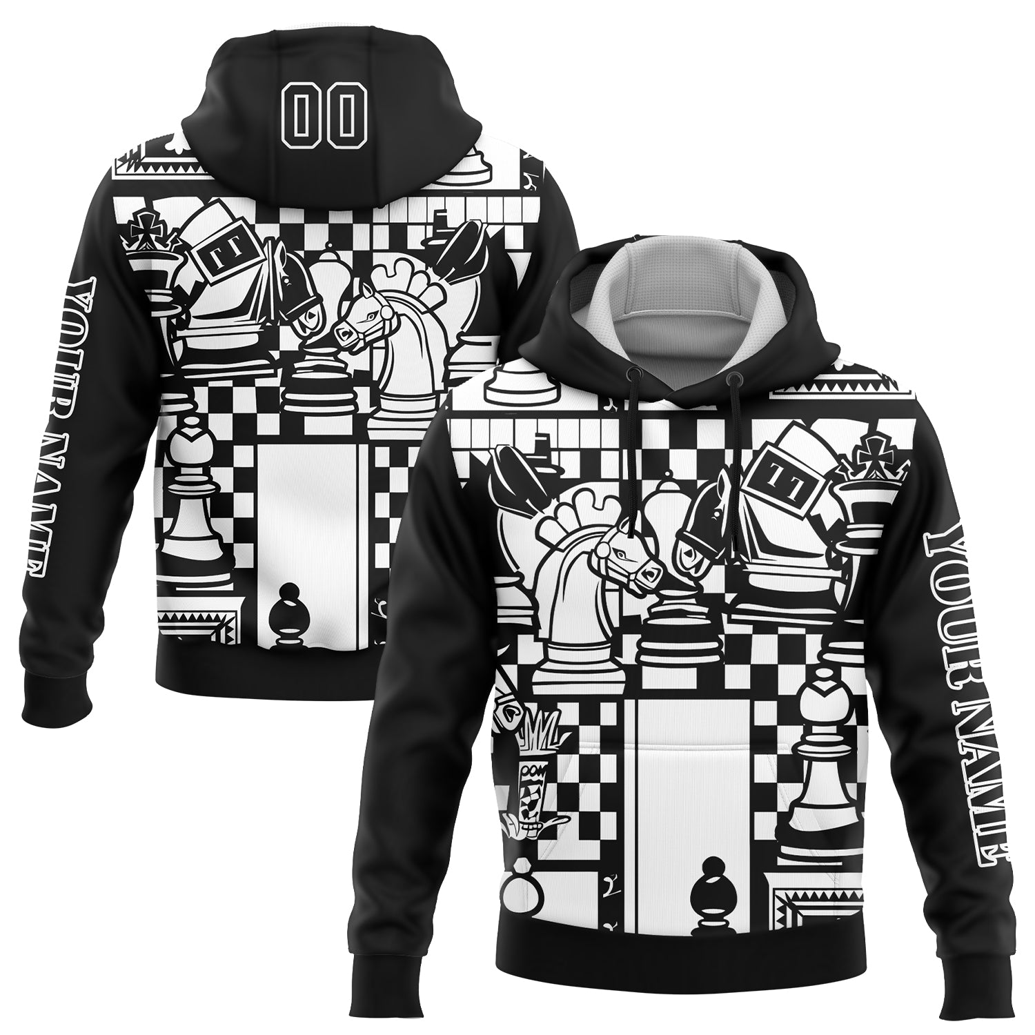 Custom Black White 3D Chess International Chess Day Sports Pullover Sweatshirt Hoodie